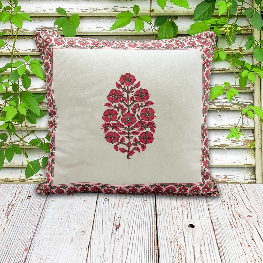 Hand Block Floral Printed Garden Living Room, Sofa Cotton Cushion Cover 16"x16"…