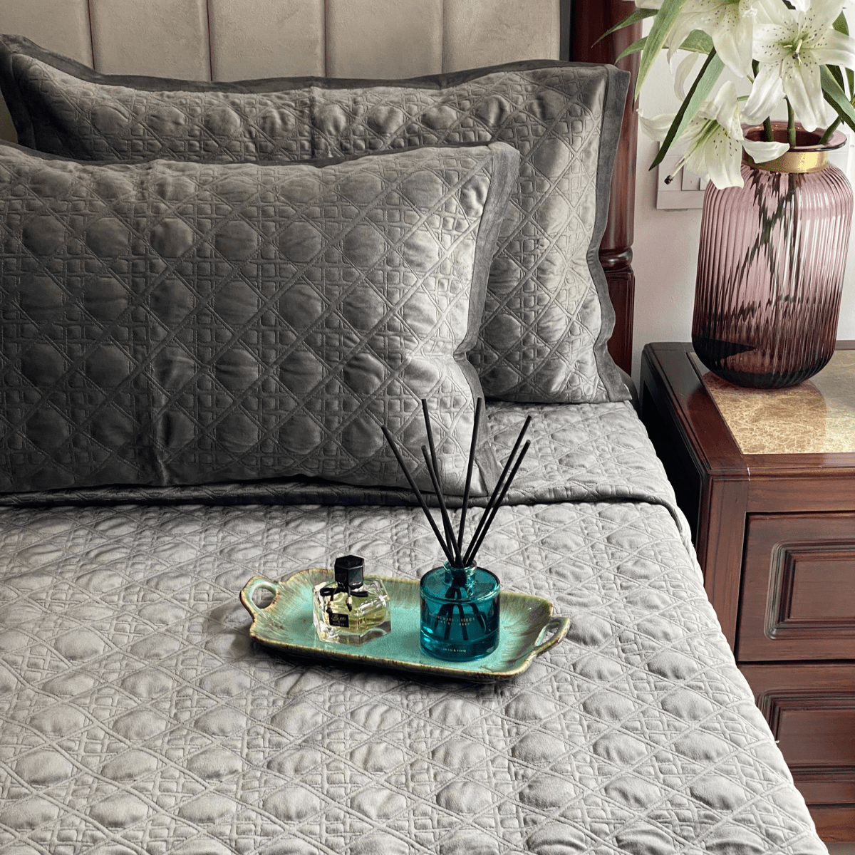 Stellar Dark Grey Velvet Bedspread