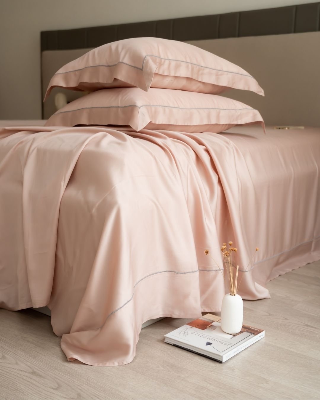 Blush Tencel Bedsheet Set with Lace