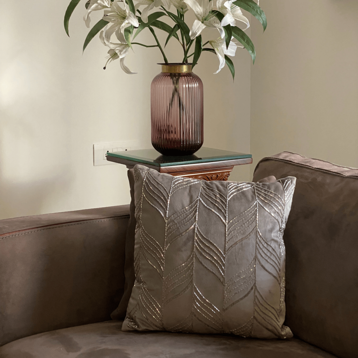 Decorative Gloss Silver Velvet Cushion Cover 16x16