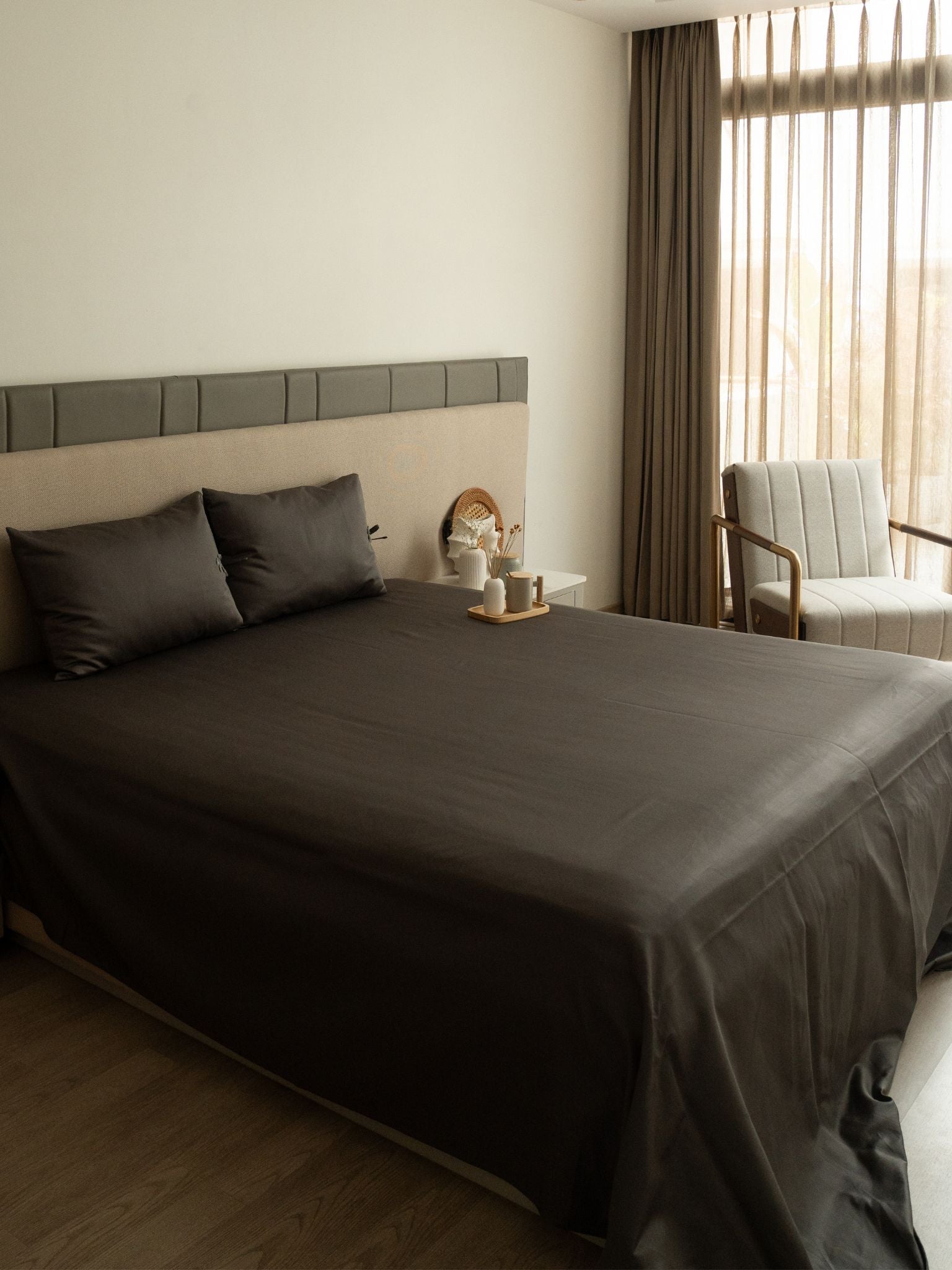 1000TC Botanique Titanium Grey Egyptian Cotton Bedsheet Set