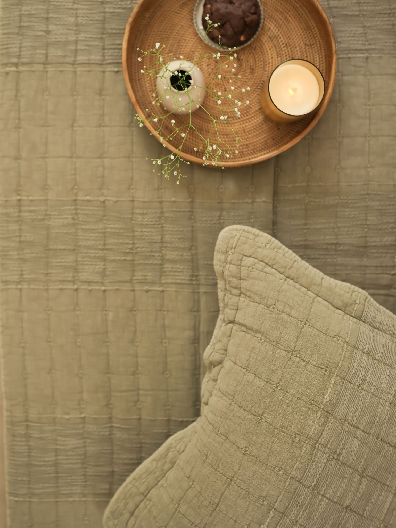 Auraile Khaki Quilted Cotton Bedspread Set