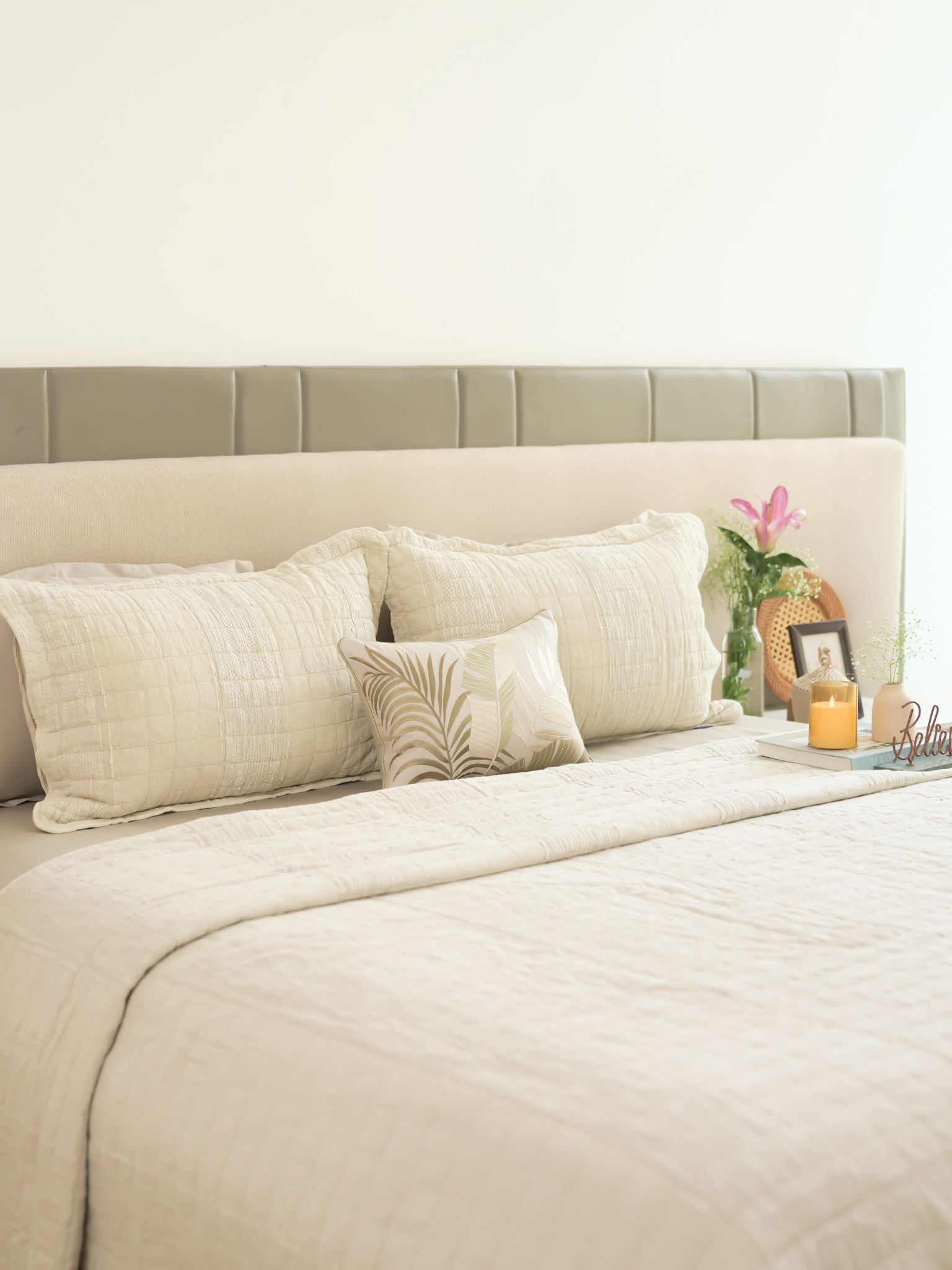 Auraile Beige Cotton Bedding Set (8 PC Set)