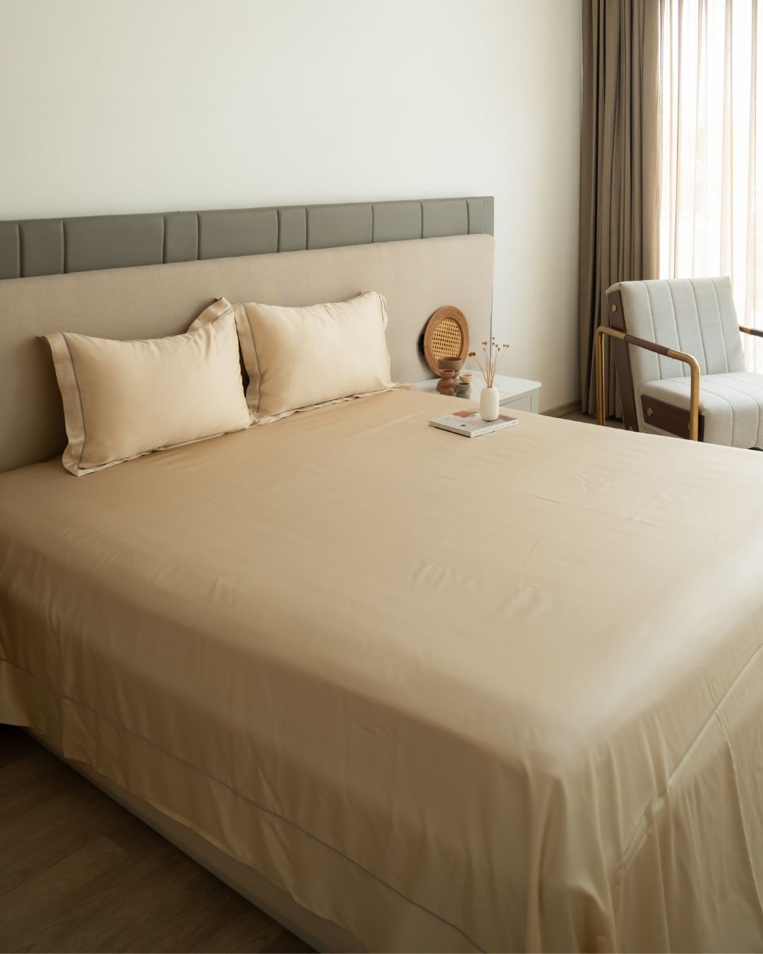 Champagne Tencel Bedsheet Set with Lace