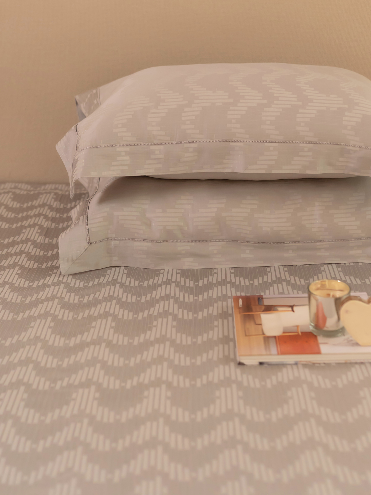 Twilight Silver Premium Tencel Jacquard Bedsheet Set with Lace