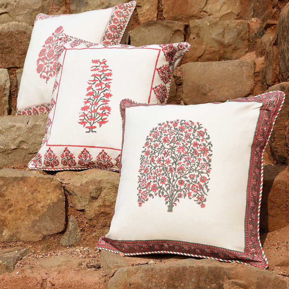 Floral Design Square Block Print Cotton Cushion Cover 16"x16" Bedroom, Living Room, Patio Cushion Covers with Zippers…