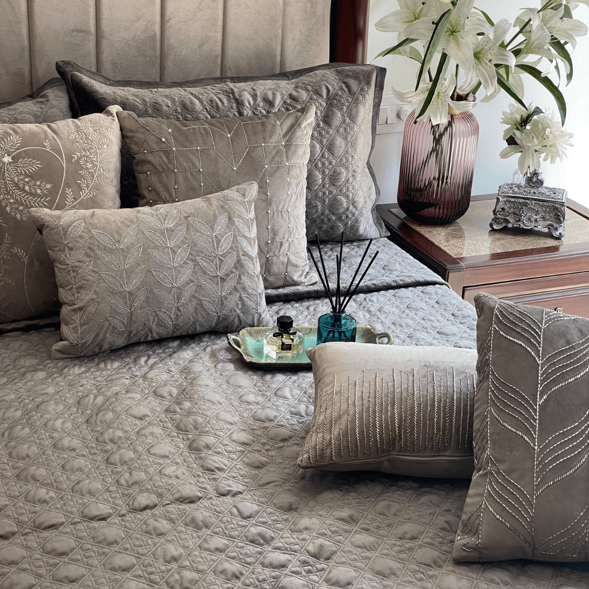 Stellar Dark Grey Velvet Bedspread