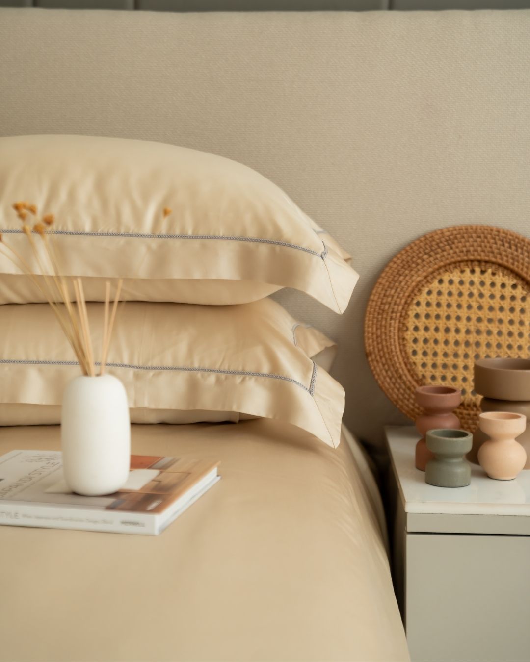 Champagne Tencel Bedsheet Set with Lace