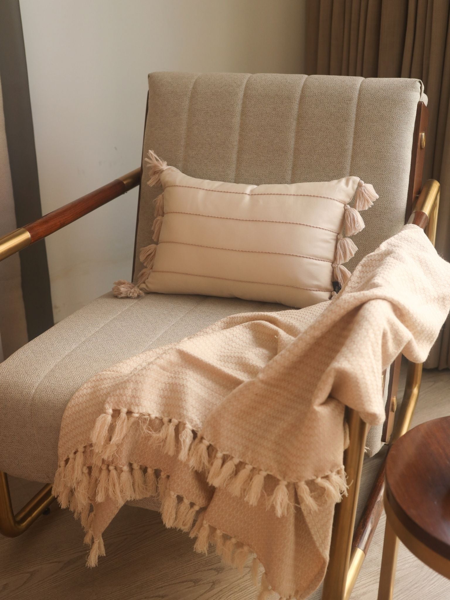 Zen Cotton Embroidered Beige Cushion Cover 12" X 18"