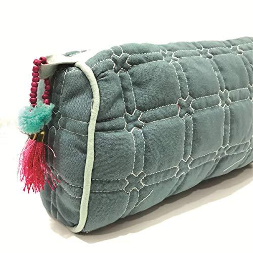 Teal Cotton Quilted Wedding Jewelry Pouch / Cosmetic / Make Up Case Multifunction Storage