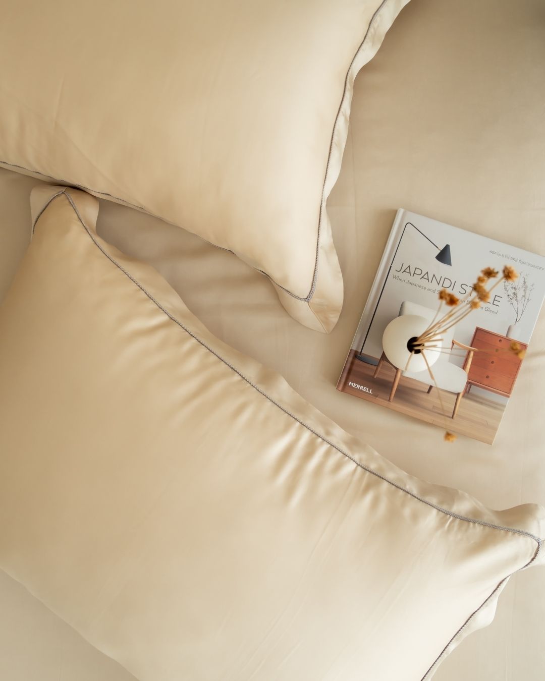 Champagne Tencel Bedsheet Set with Lace