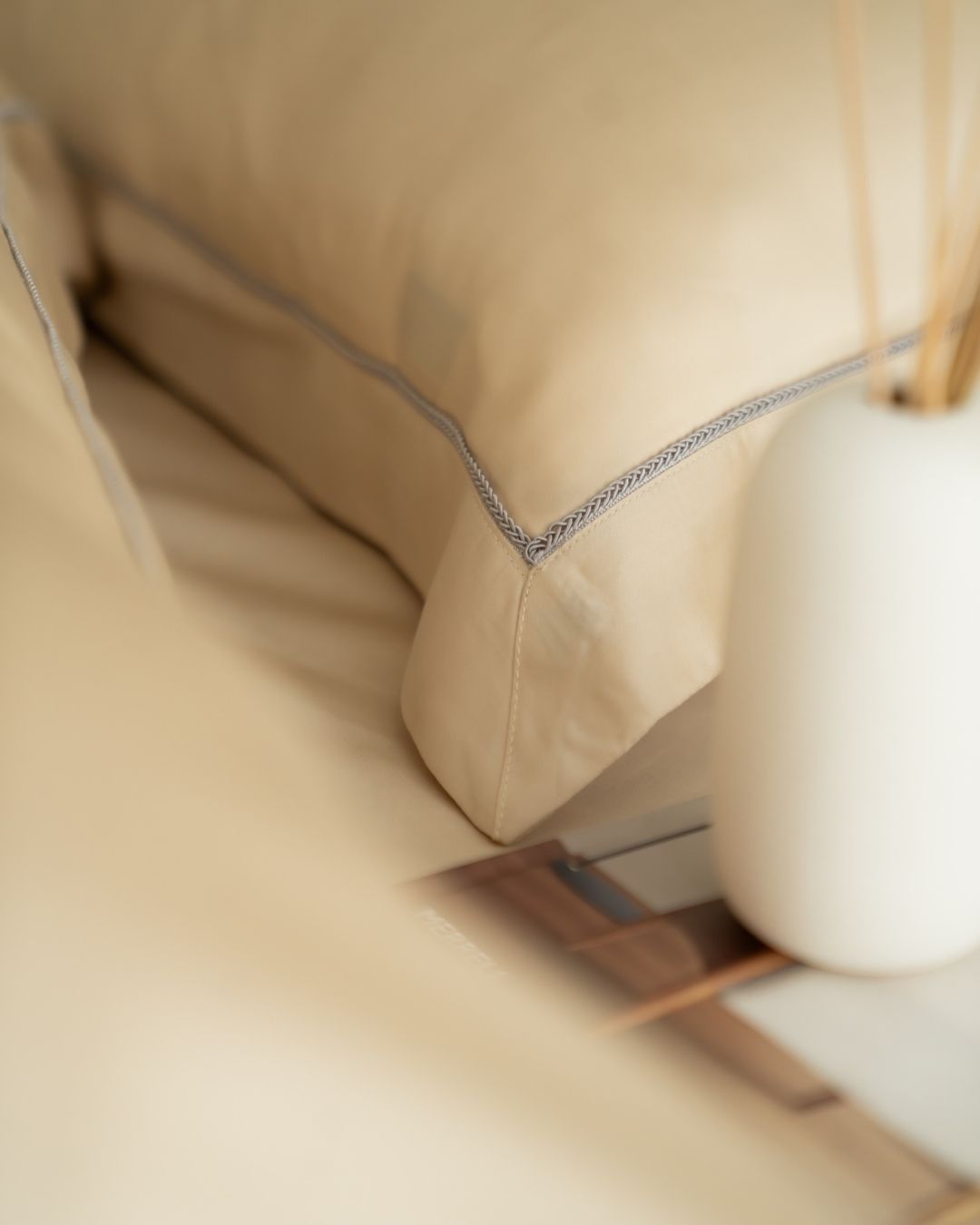 Champagne Tencel Bedsheet Set with Lace