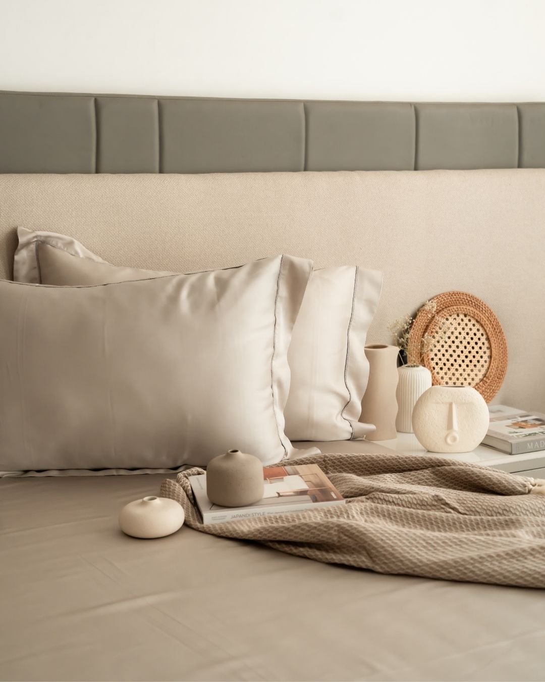 Eggshell Grey Tencel Bedsheet Set with Lace