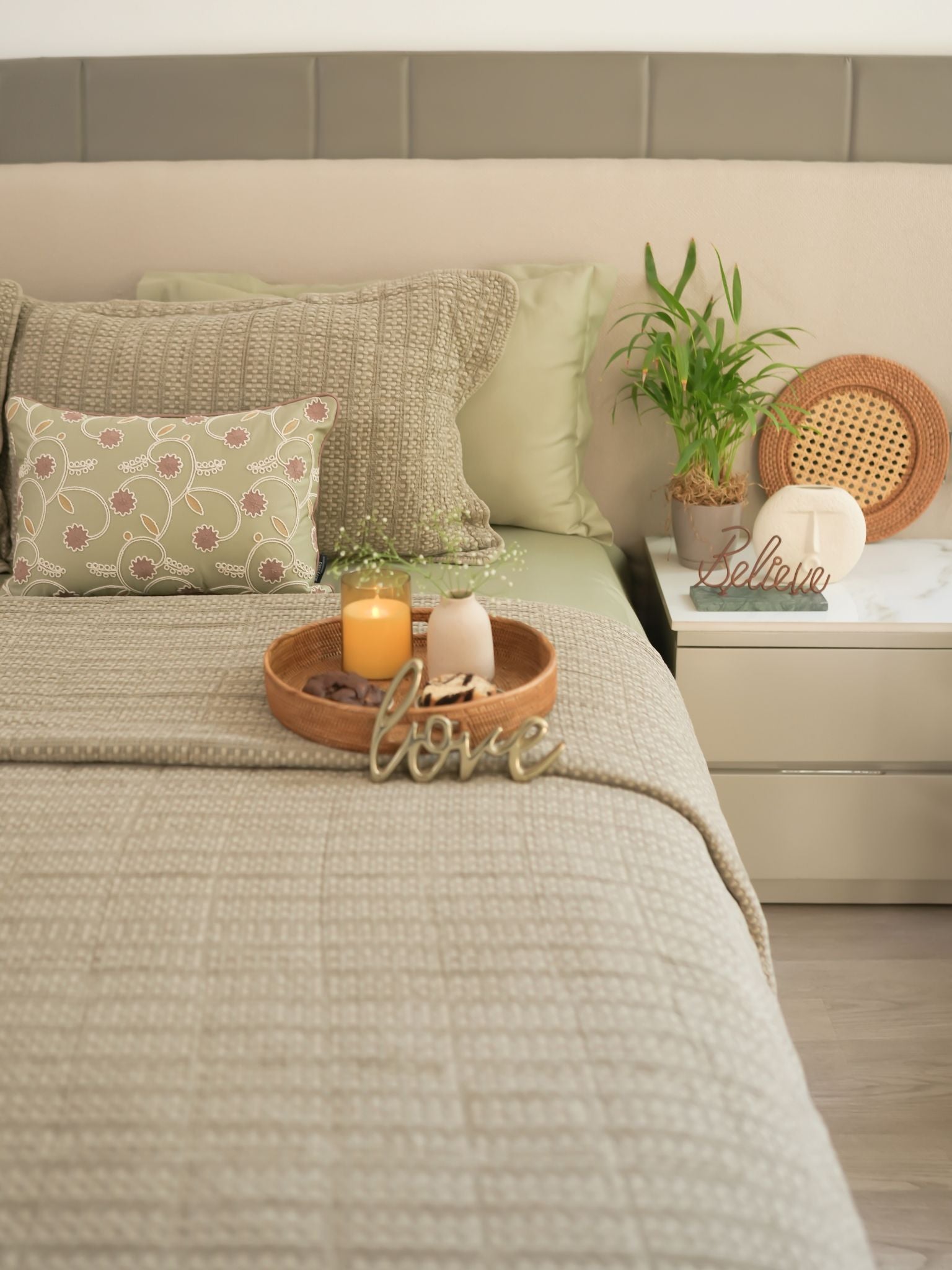 Serra Khaki Cotton Bedding Set (8 PC Set)