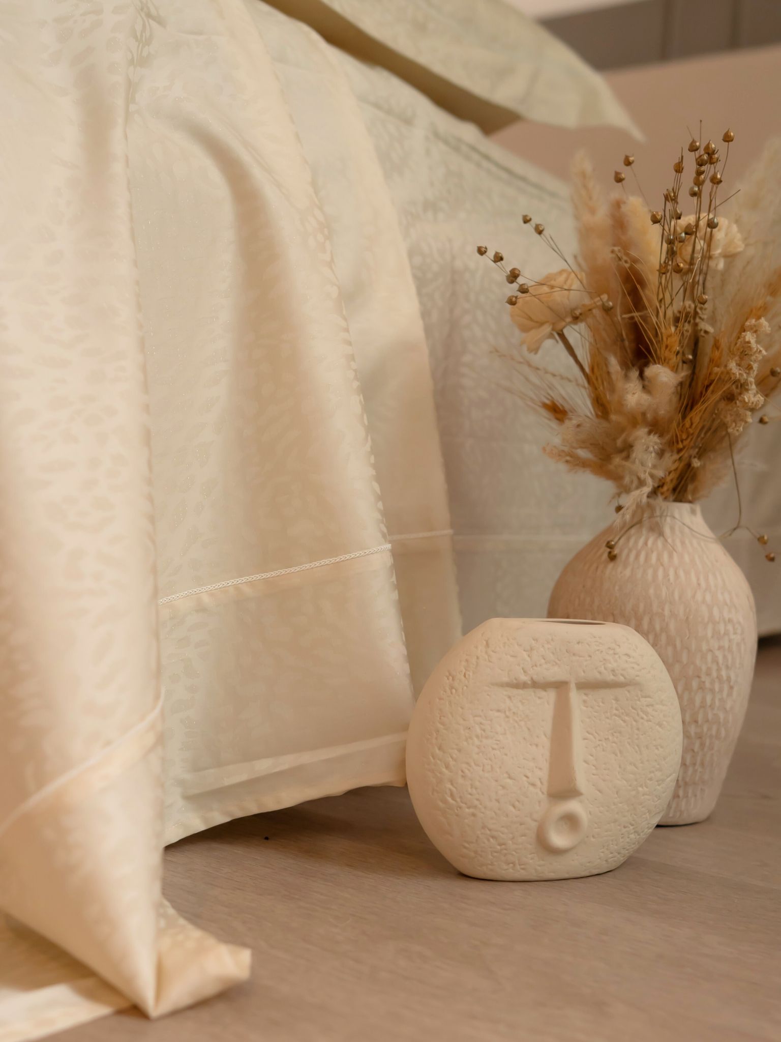 Vanilla Frost Premium Tencel Jacquard Bedsheet Set with Lace