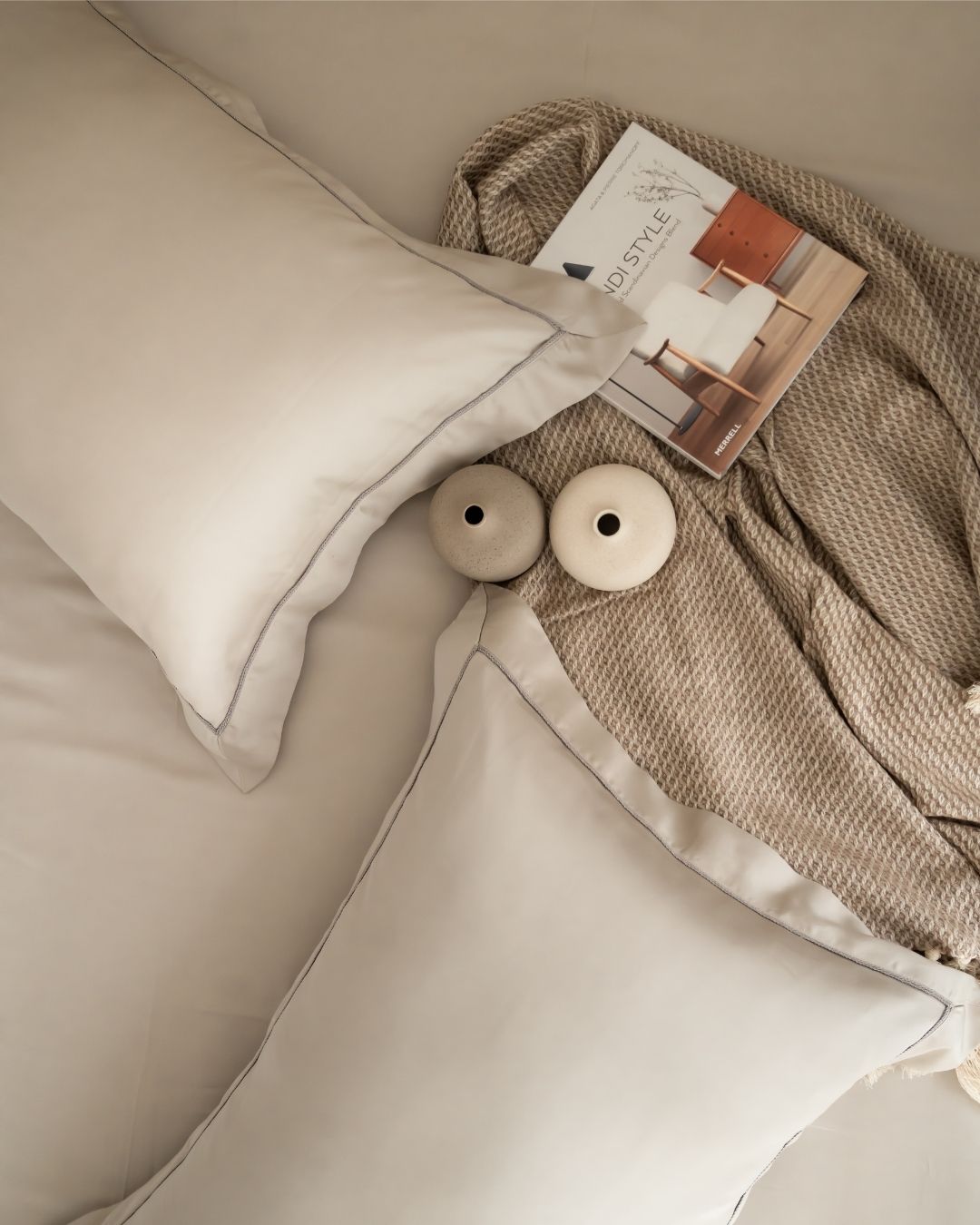 Eggshell Grey Tencel Bedsheet Set with Lace