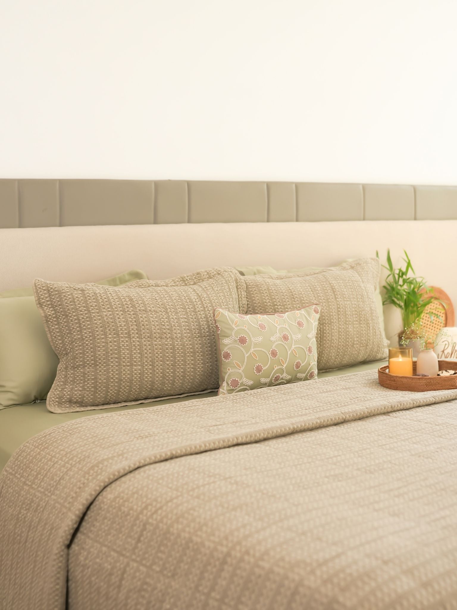 Serra Khaki Cotton Bedding Set (8 PC Set)