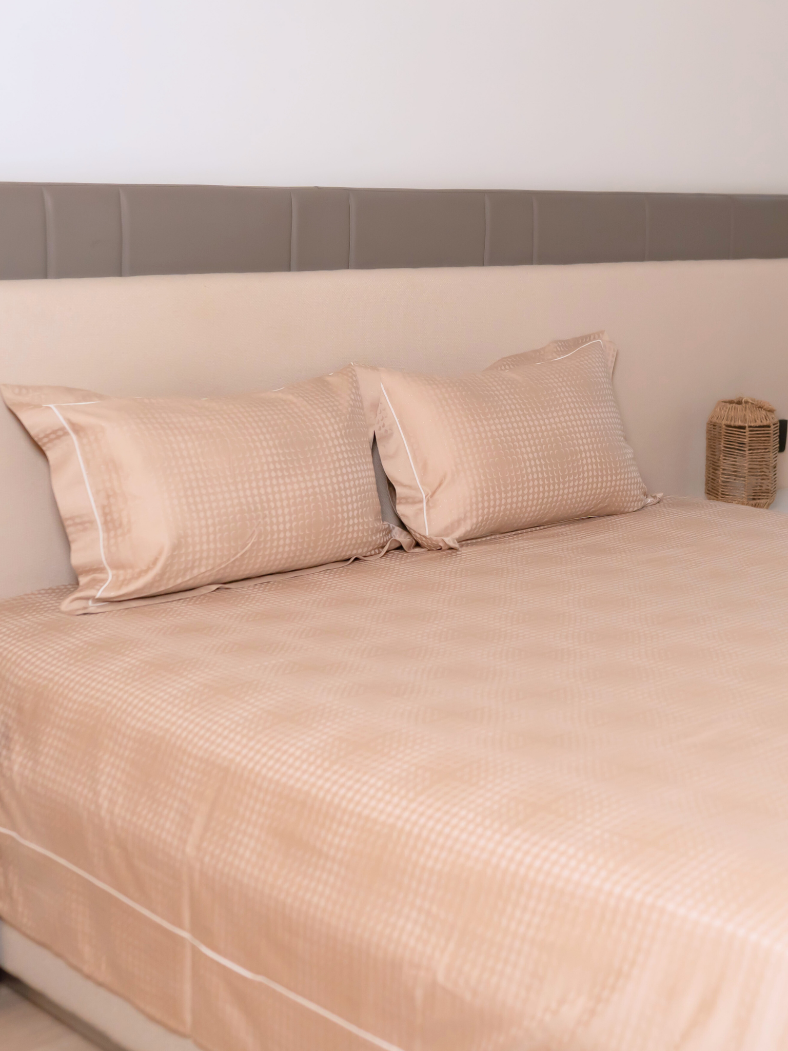 Biscotti Beige Premium Tencel Jacquard Bedsheet Set with Lace