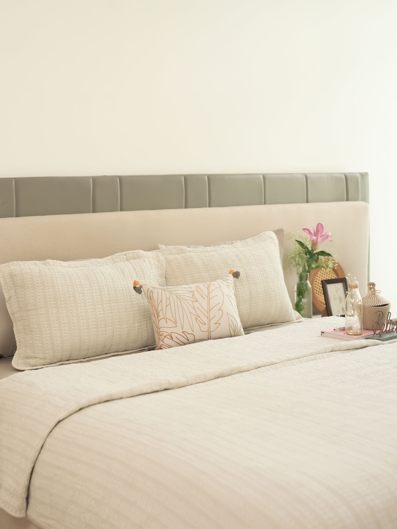 Serra Beige Cotton Bedding Set (8 PC Set)