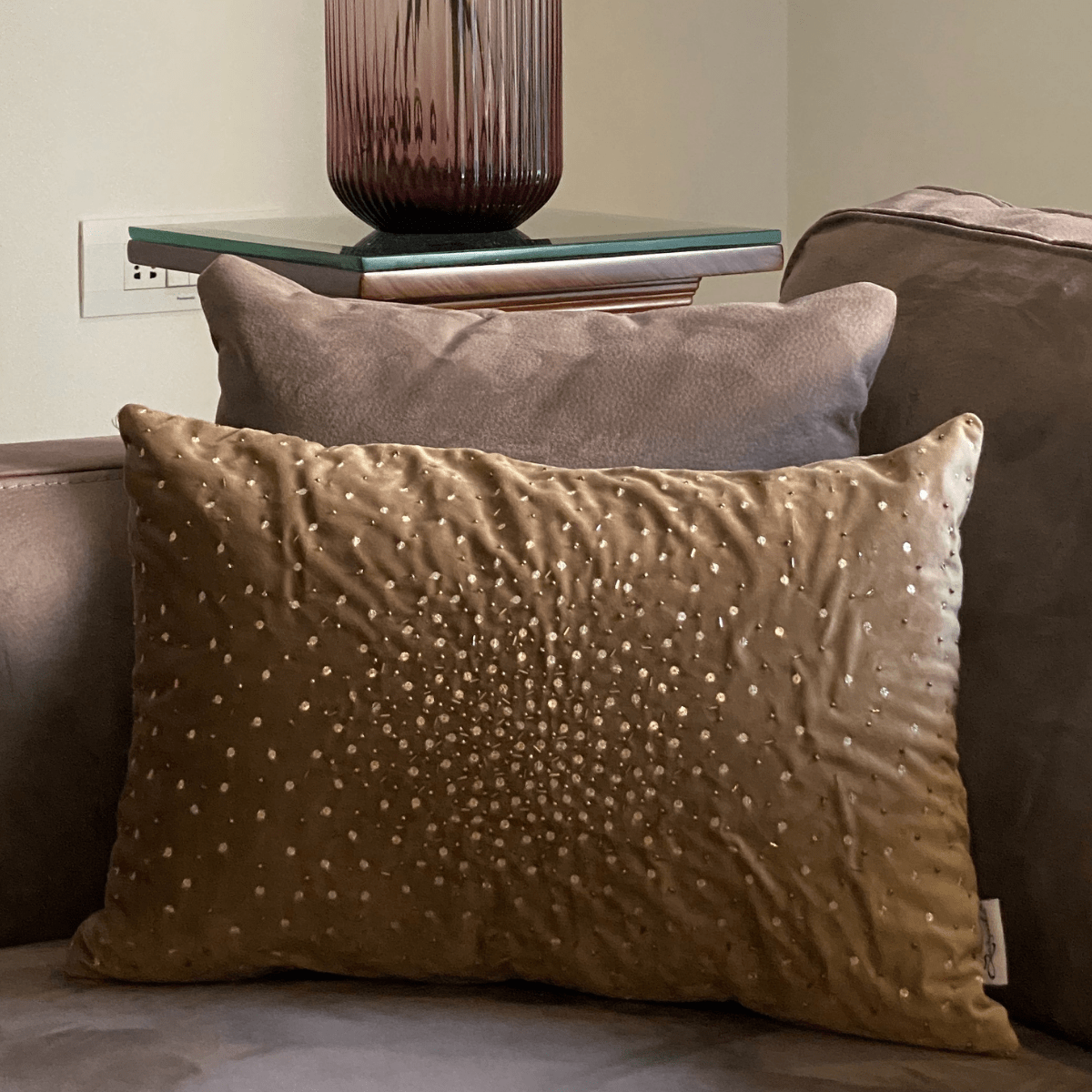 Decorative Sprinkle Camel Velvet Cushion Cover 12x18