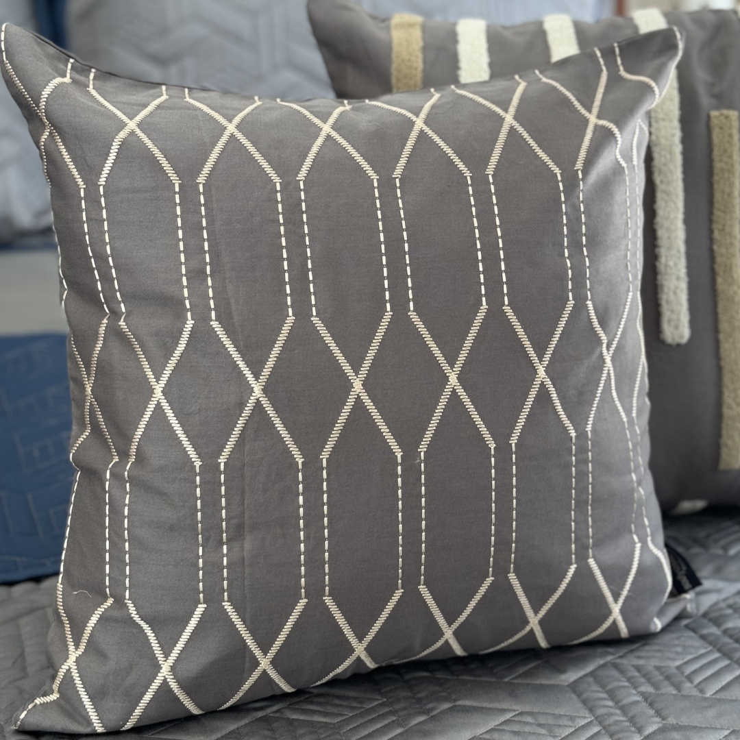 Modex Cotton Embroidered Dark Grey Cushion Cover 16