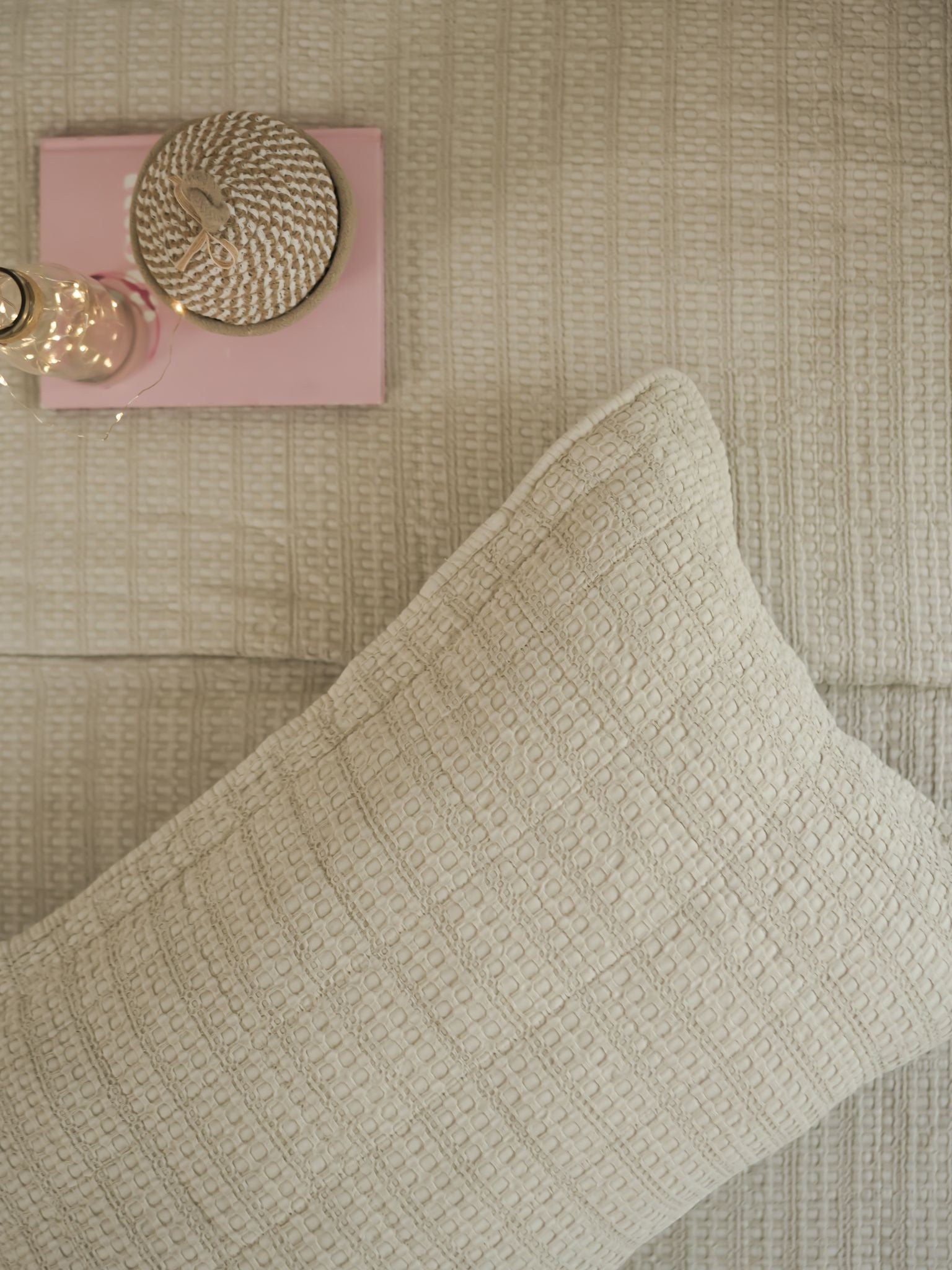 Serra Beige Quilted Cotton Bedspread Set