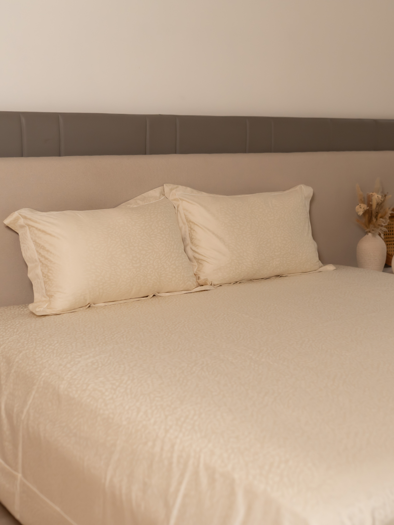 Vanilla Frost Premium Tencel Jacquard Bedsheet Set with Lace