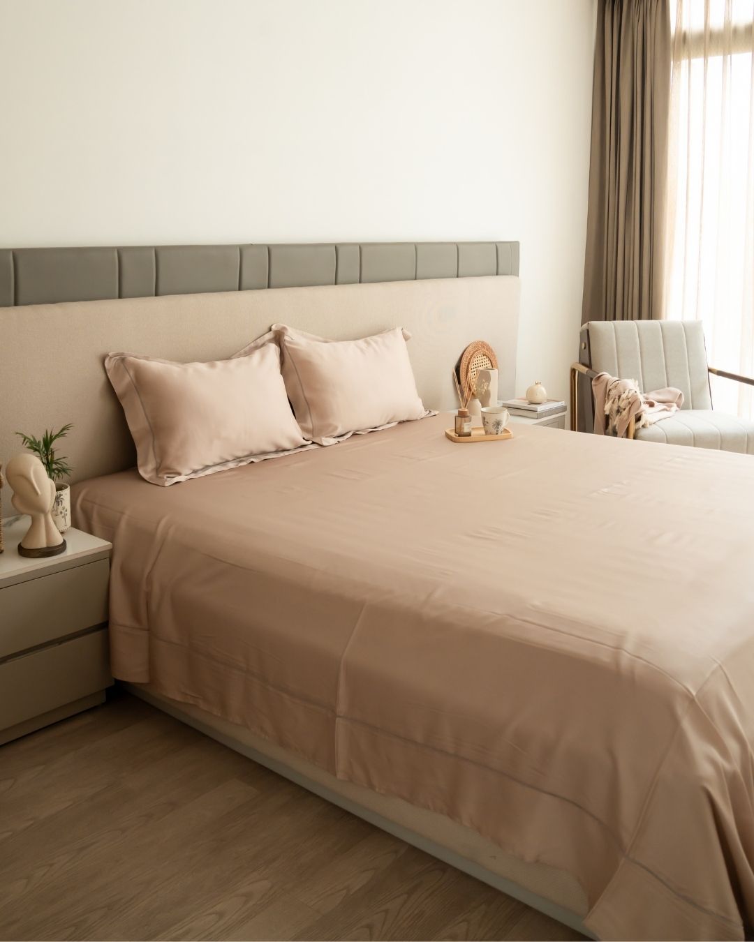 French Rose Tencel Bedsheet Set with Lace