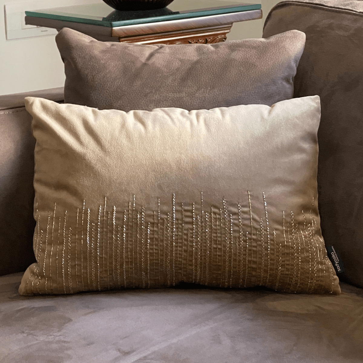 Decorative Grandeur Champagne Velvet Cushion Cover 12x18