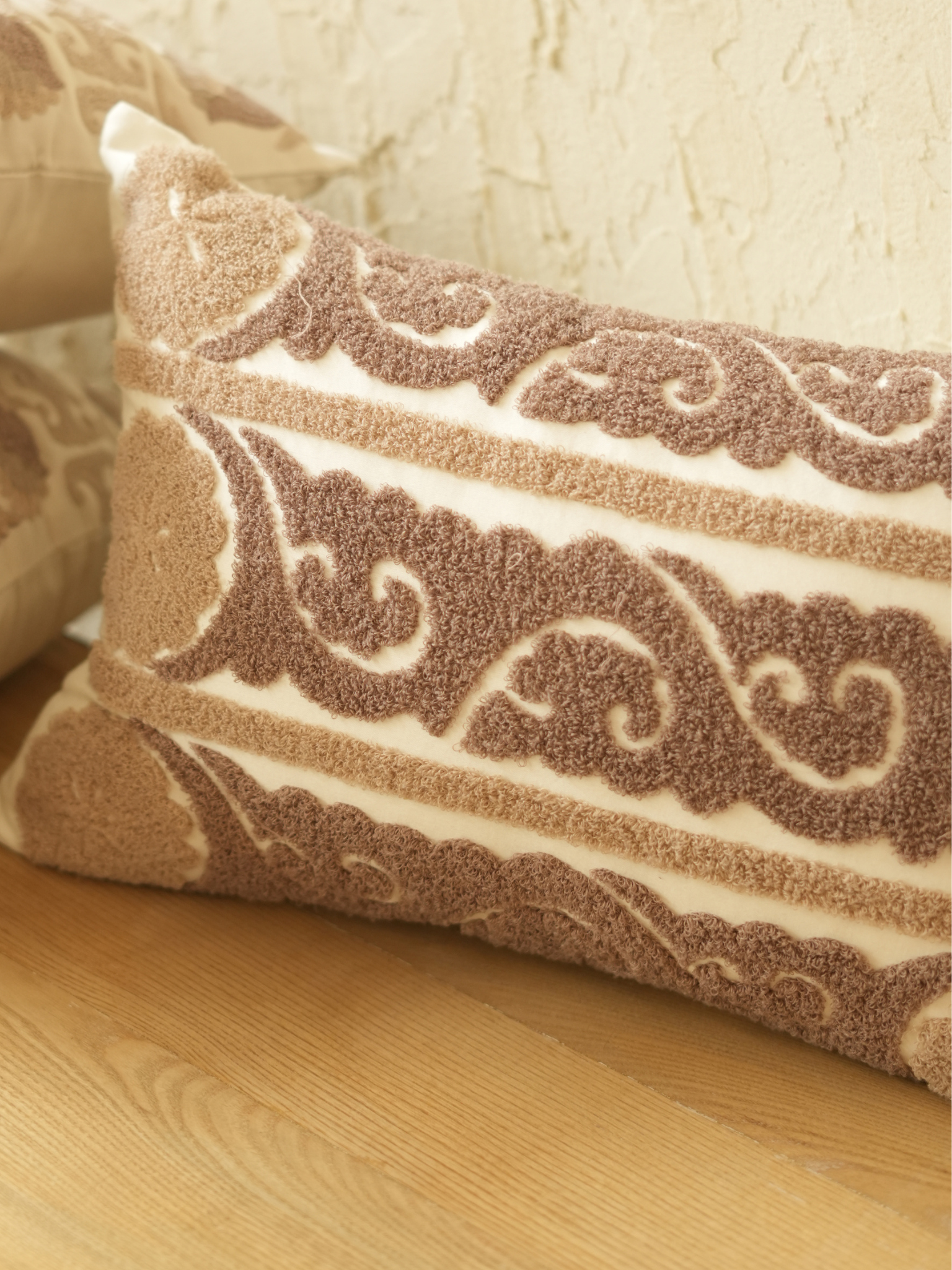 Fantasia Oats Beige Deco Cotton Embroidered Cushion Cover 12" X 18"