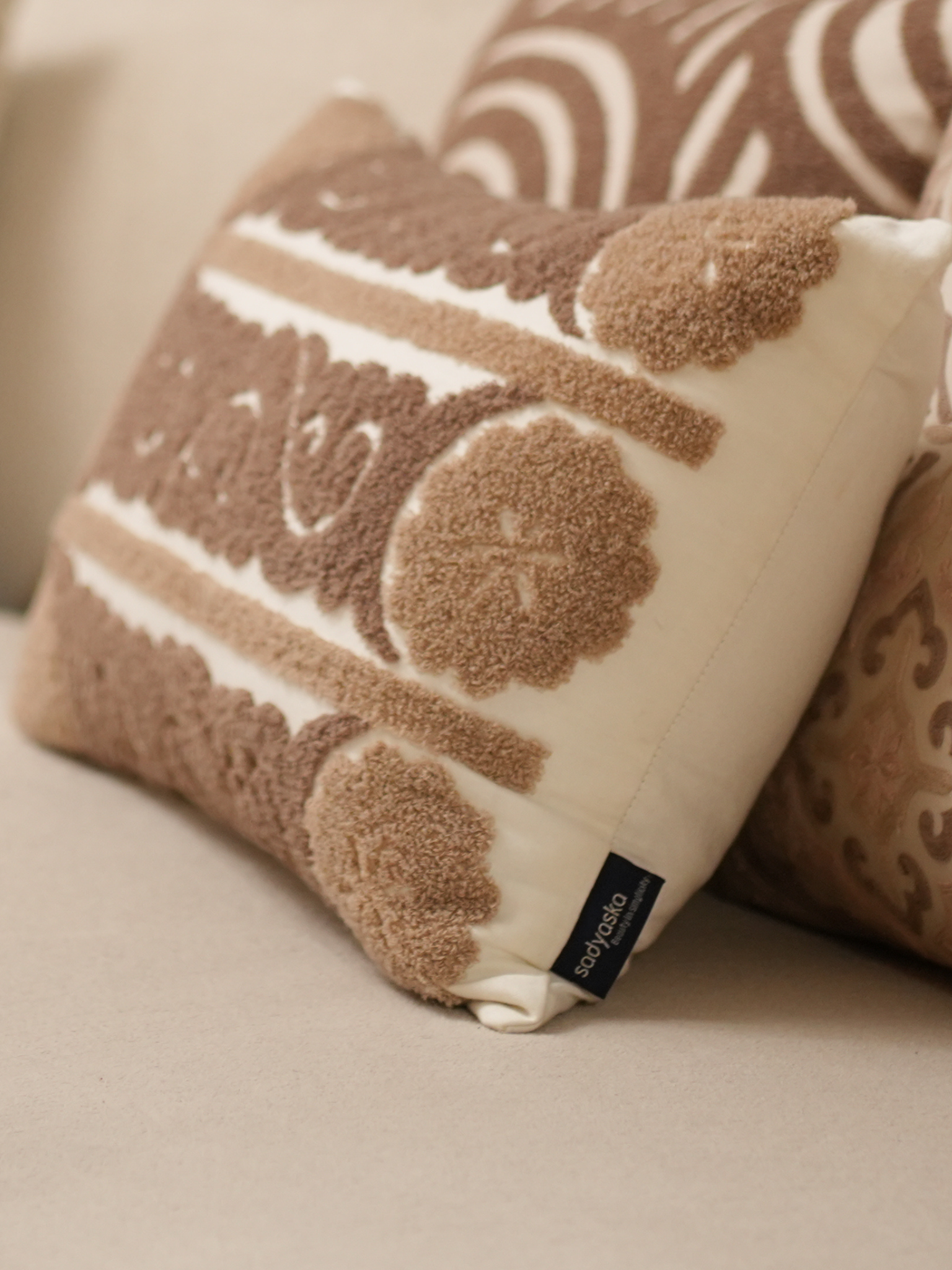 Fantasia Oats Beige Deco Cotton Embroidered Cushion Cover 12" X 18"