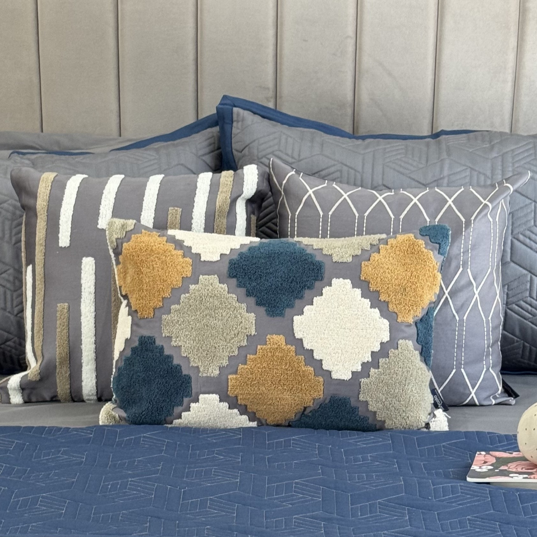 Nicobar Cotton Embroidered Cushion Cover (Size : 12"X18")