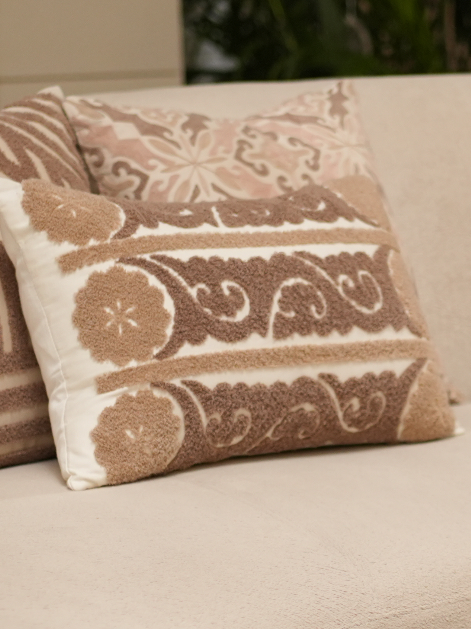 Fantasia Oats Beige Deco Cotton Embroidered Cushion Cover 12" X 18"