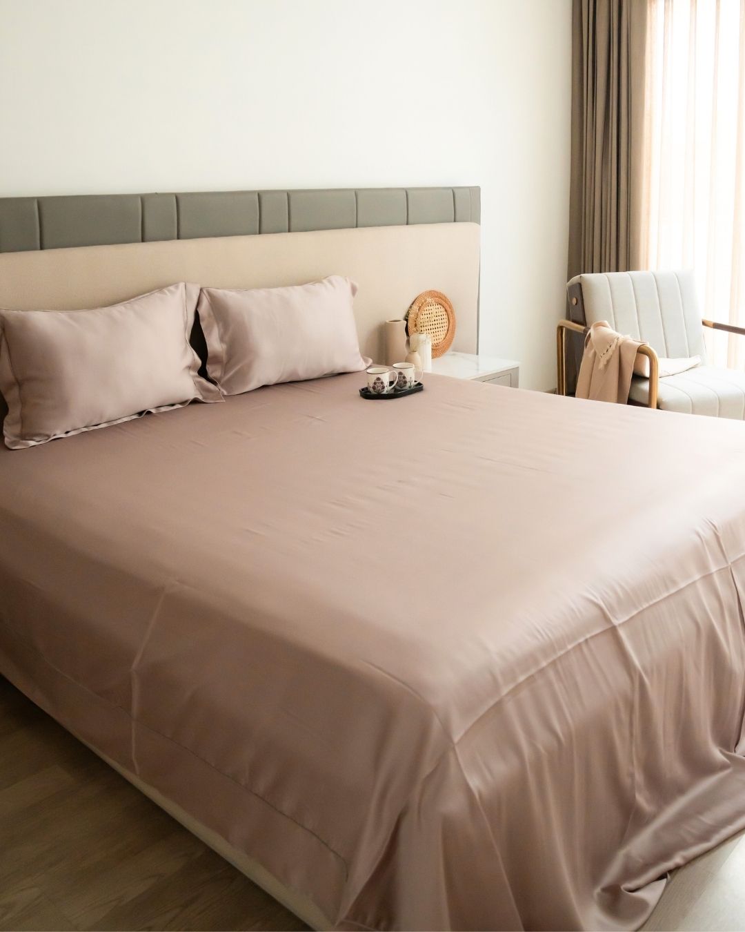 Lavender Tencel Bedsheet Set with Lace