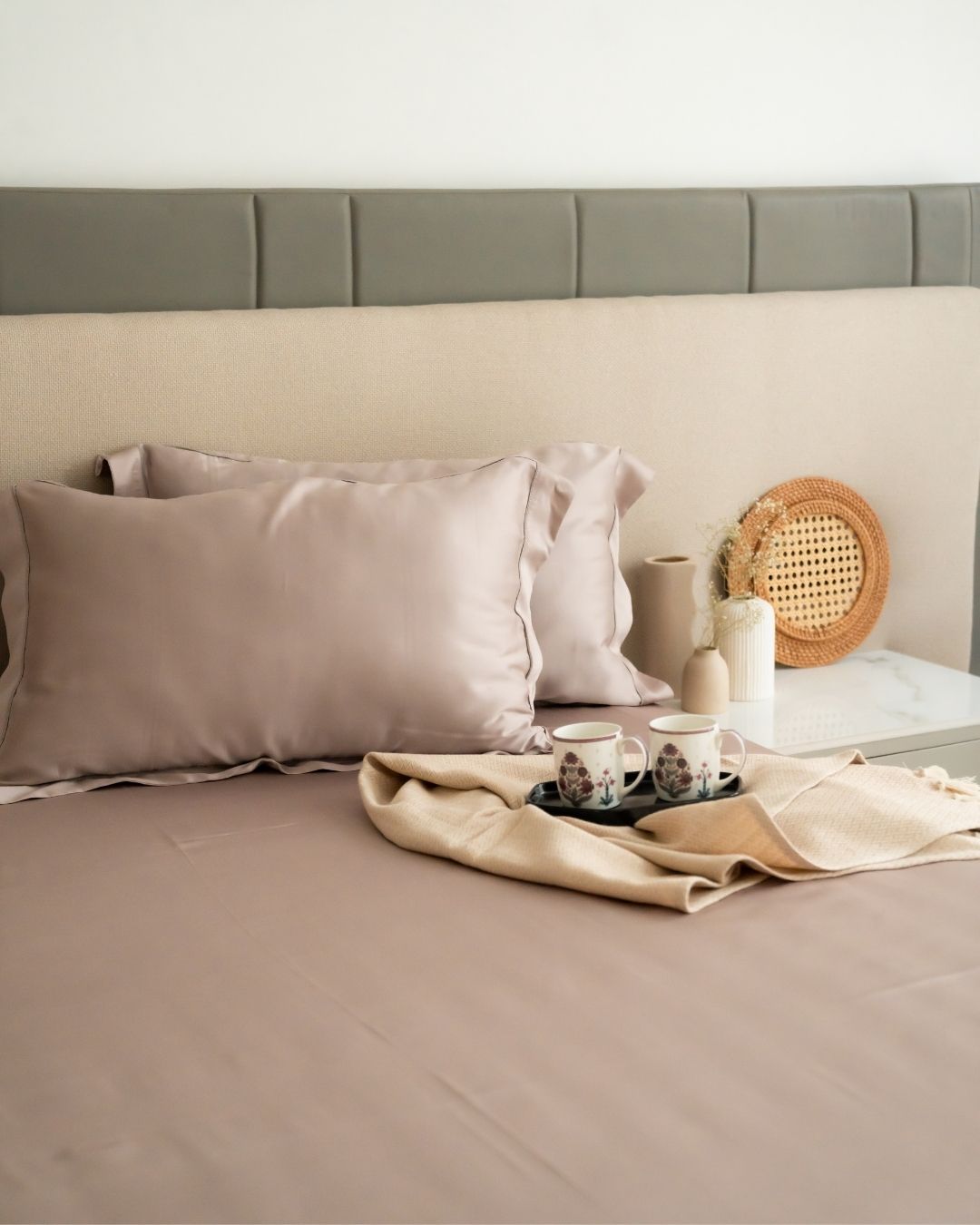 Lavender Tencel Bedsheet Set with Lace