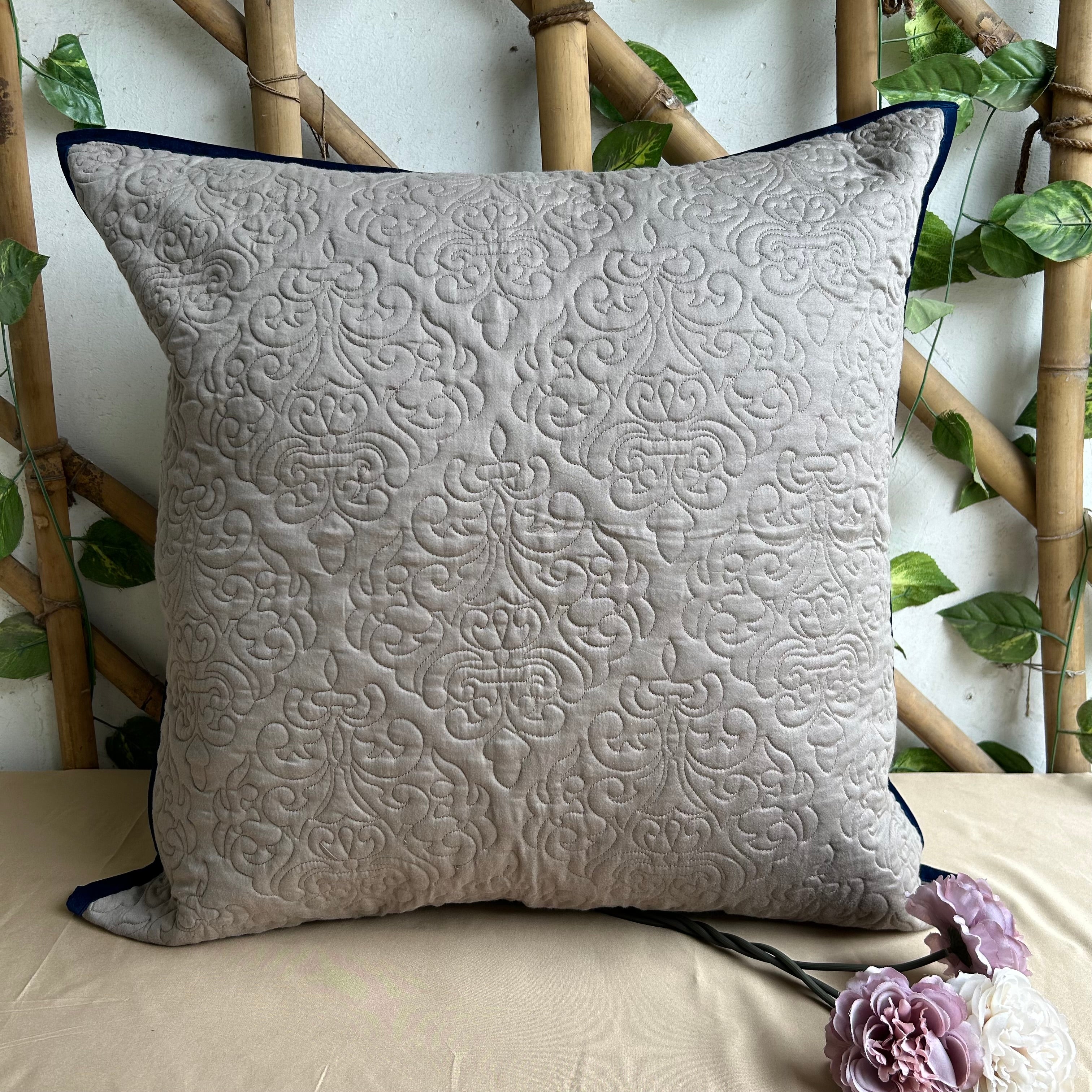 Olive Grey Quilted Cotton Euro Sham