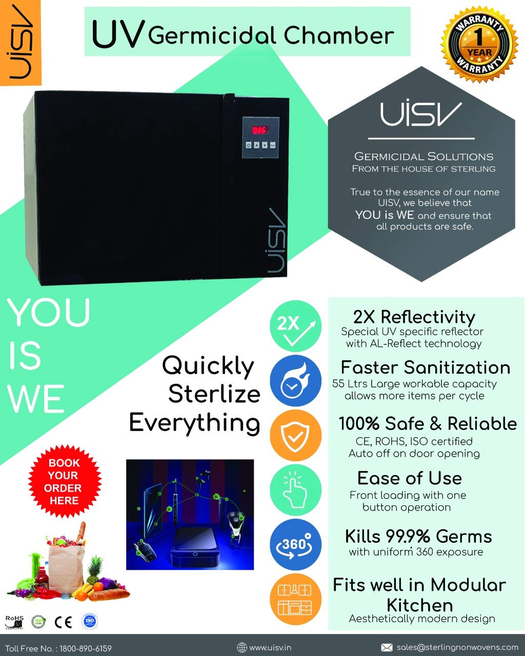 UISV Sanitizer Box Ultra Violet Disinfection | UV Chamber Disinfecting Wallets, Jewels, Mobile, Laptop etc. | 55L Capacity