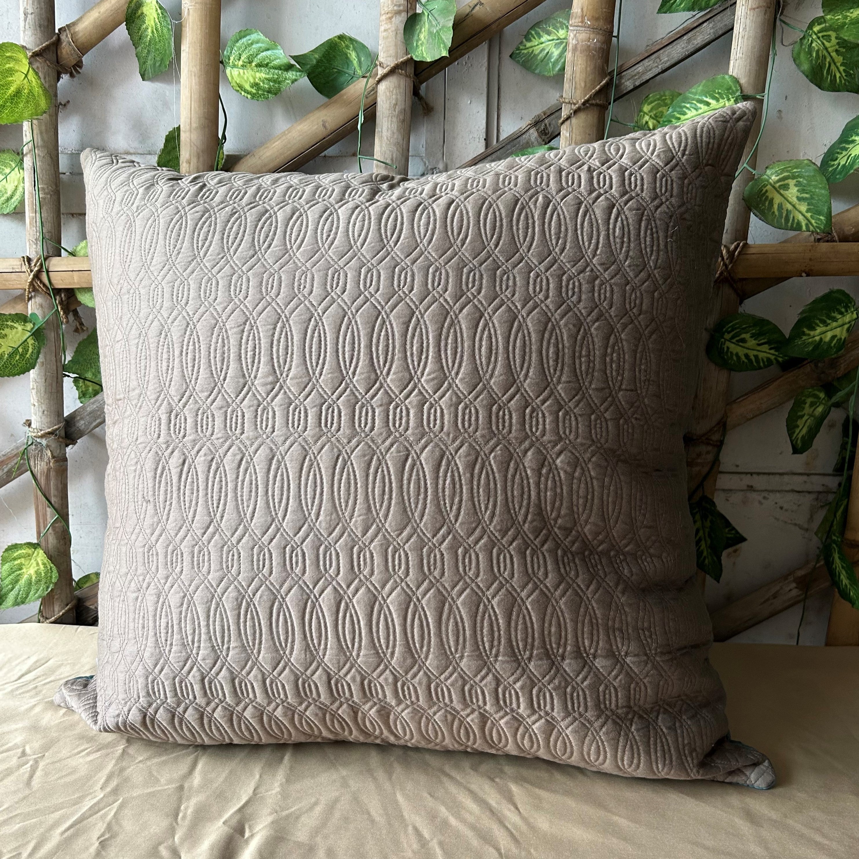 Teal and Taupe Quilted Reversible Cotton Euro Sham