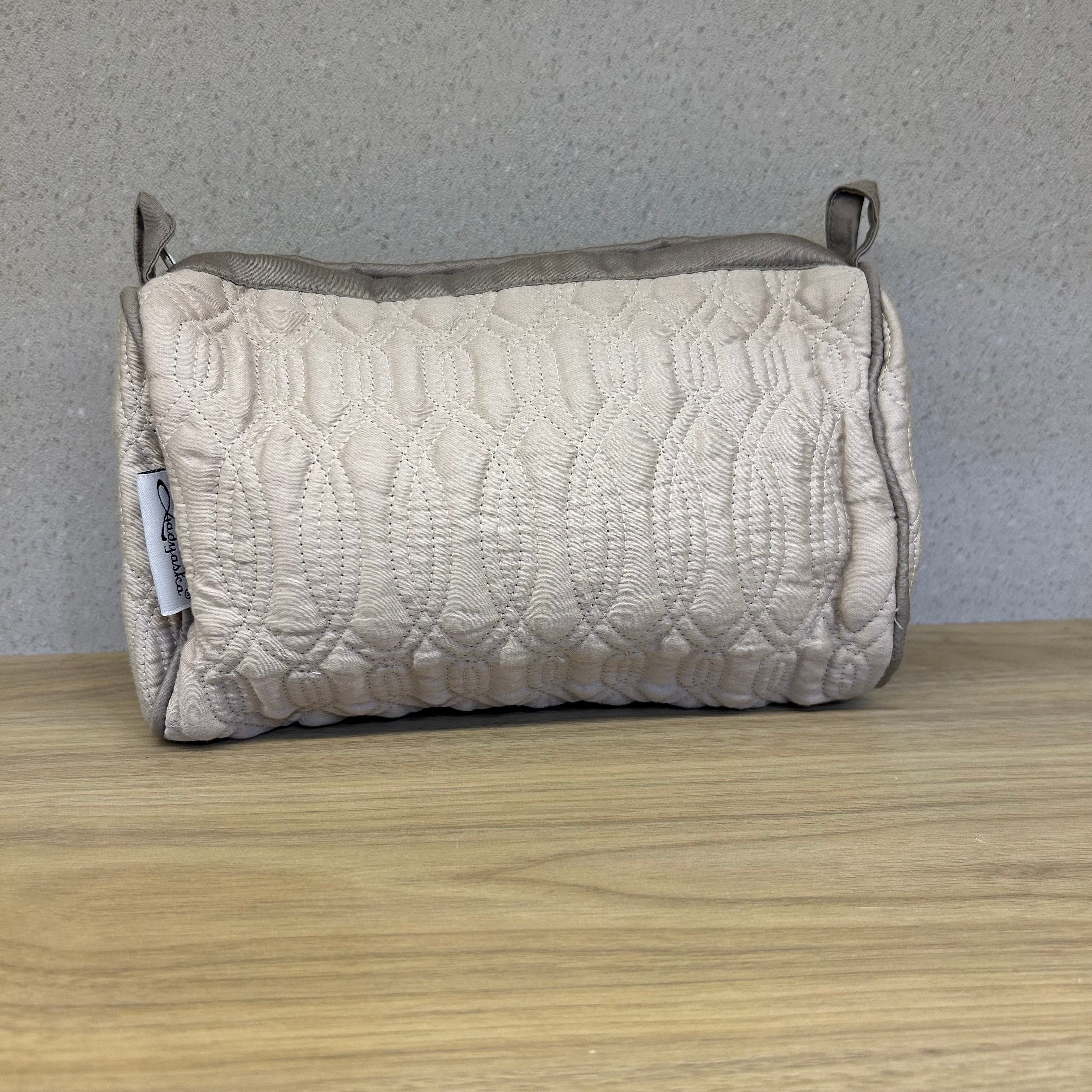 Beige Cotton Medium Size Quilted Wedding Jewelry Pouch / Cosmetic / Make Up Case Multifunction Storage