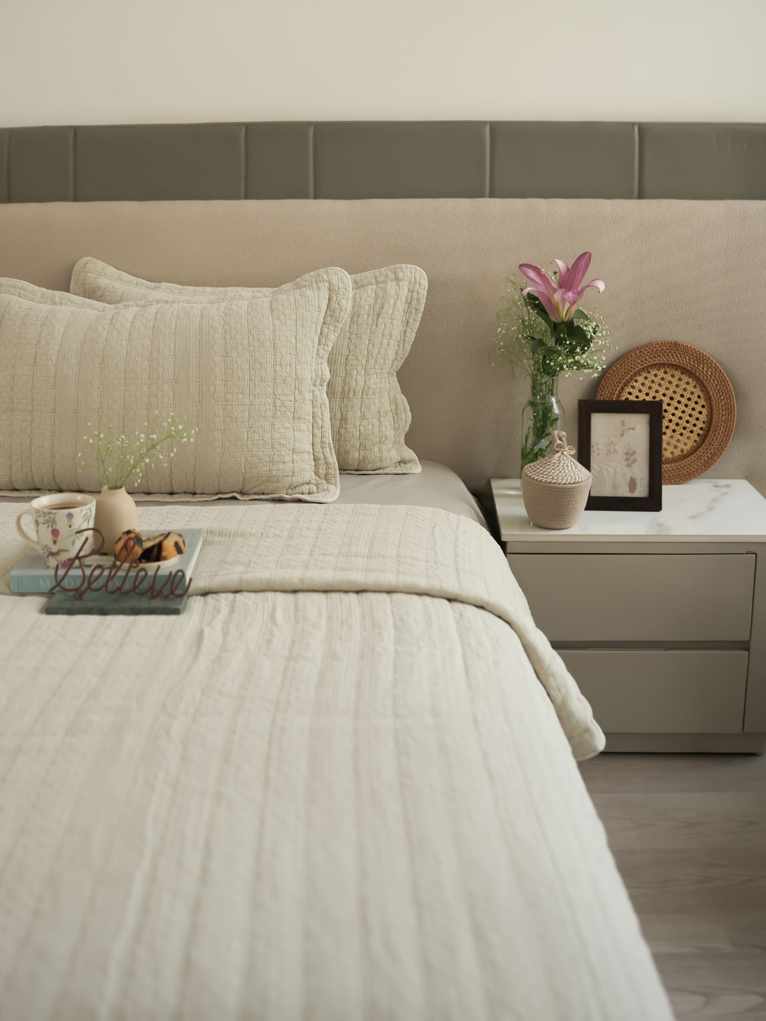 Nuance Beige Cotton Bedding Set (8 PC Set)