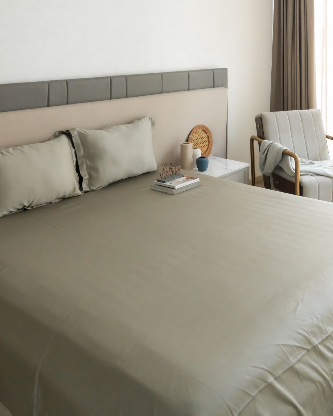 Pistachio Tencel Bedsheet Set with Lace