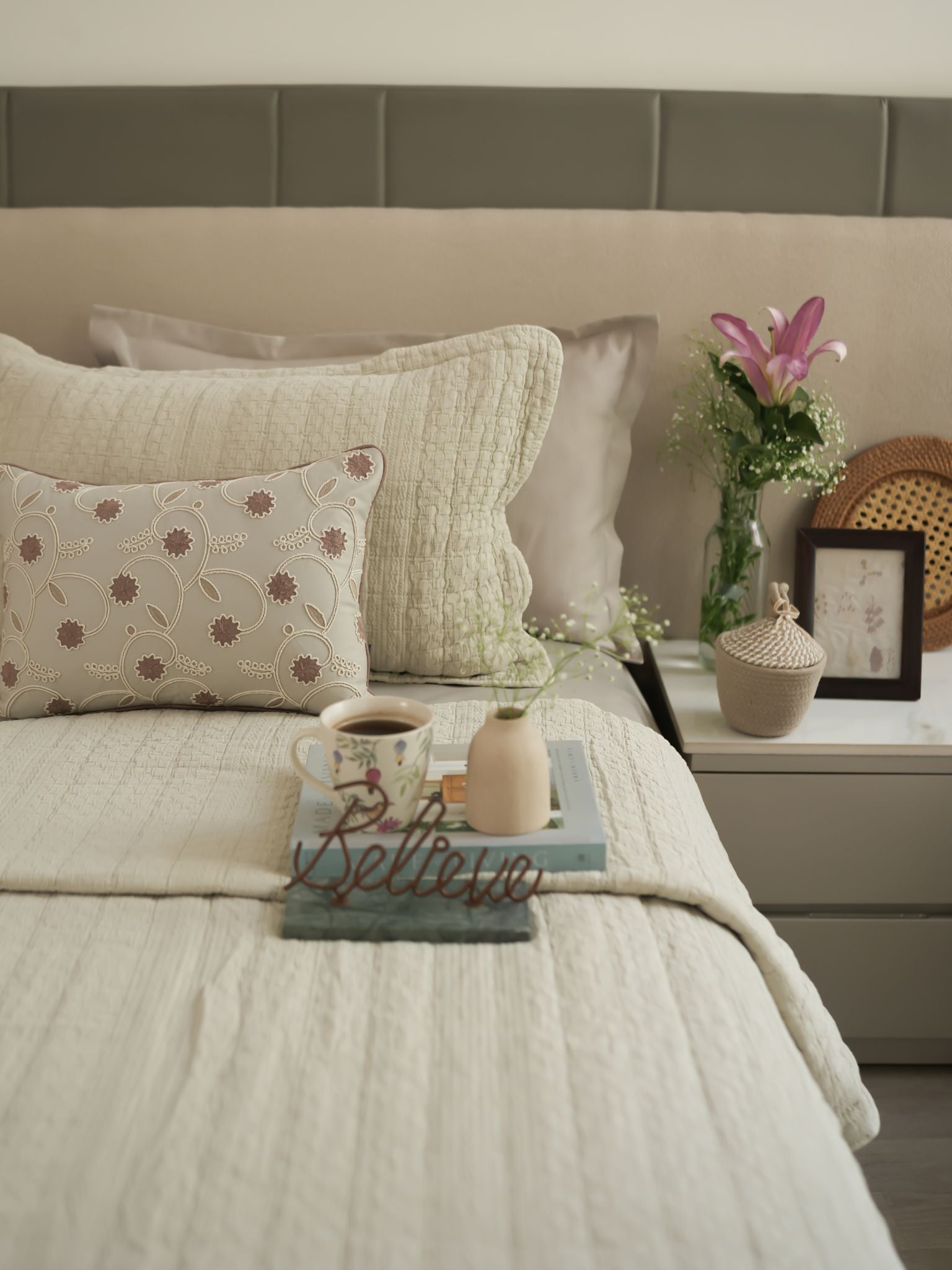 Nuance Beige Cotton Bedding Set (8 PC Set)