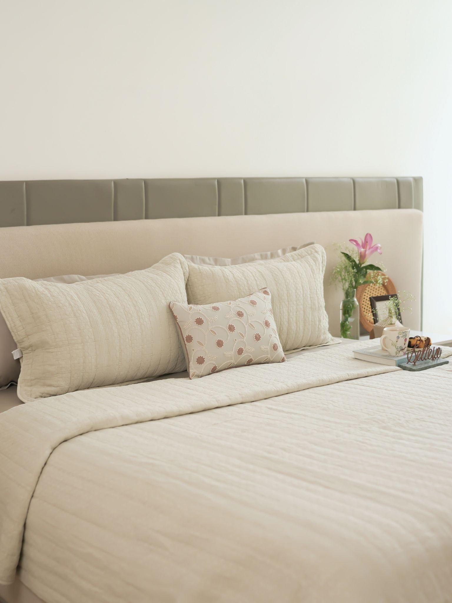 Nuance Beige Cotton Bedding Set (8 PC Set)