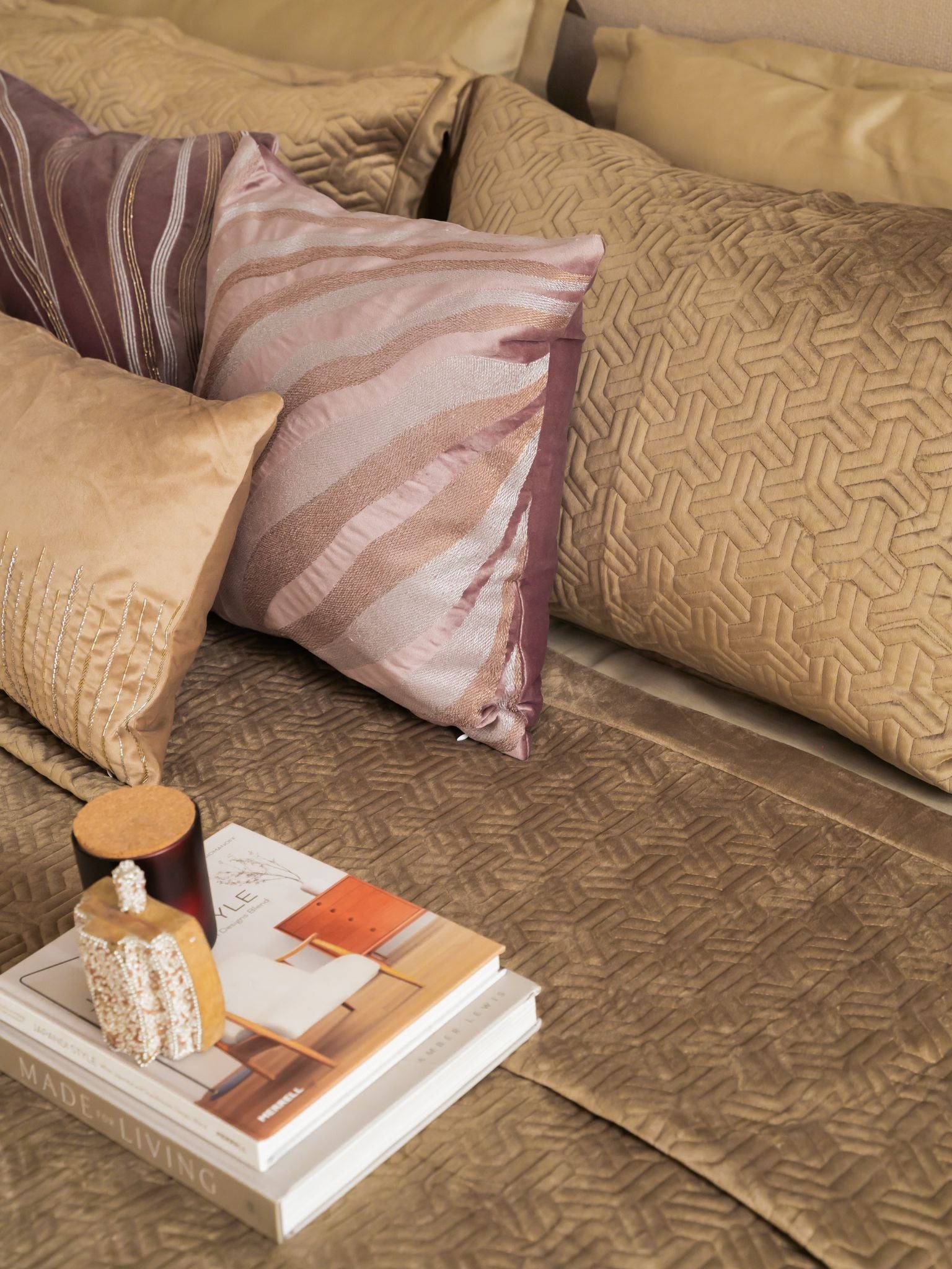Zayne Rose Gold Velvet Trousseau Set (10 PC Set)