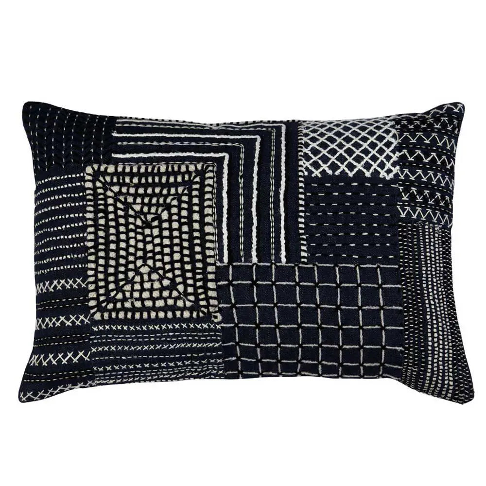 Nevada Denim Decorative Cushion Case Hand Embroidered Cushion Cover with Zipper 12" X 18"…