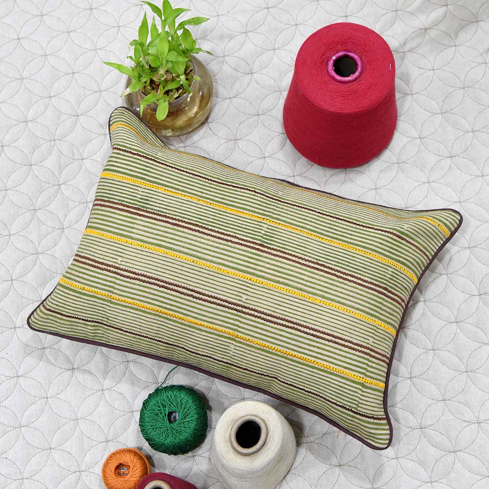 Multi Color Handmade Cotton Cushion Cover (12" X 18")…