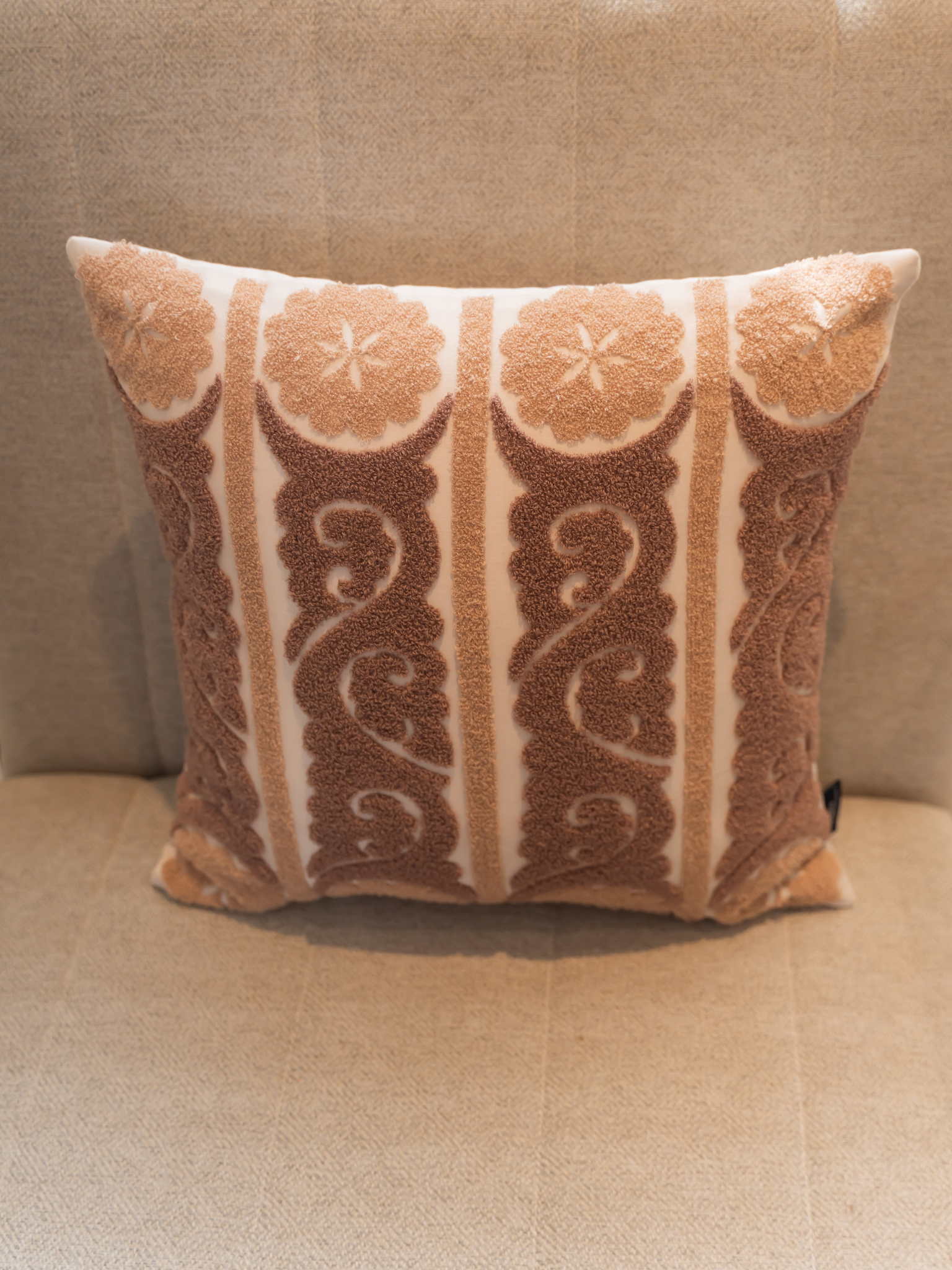 Fantasia Oats Beige Cotton Embroidered Cushion Cover 16" X 16"