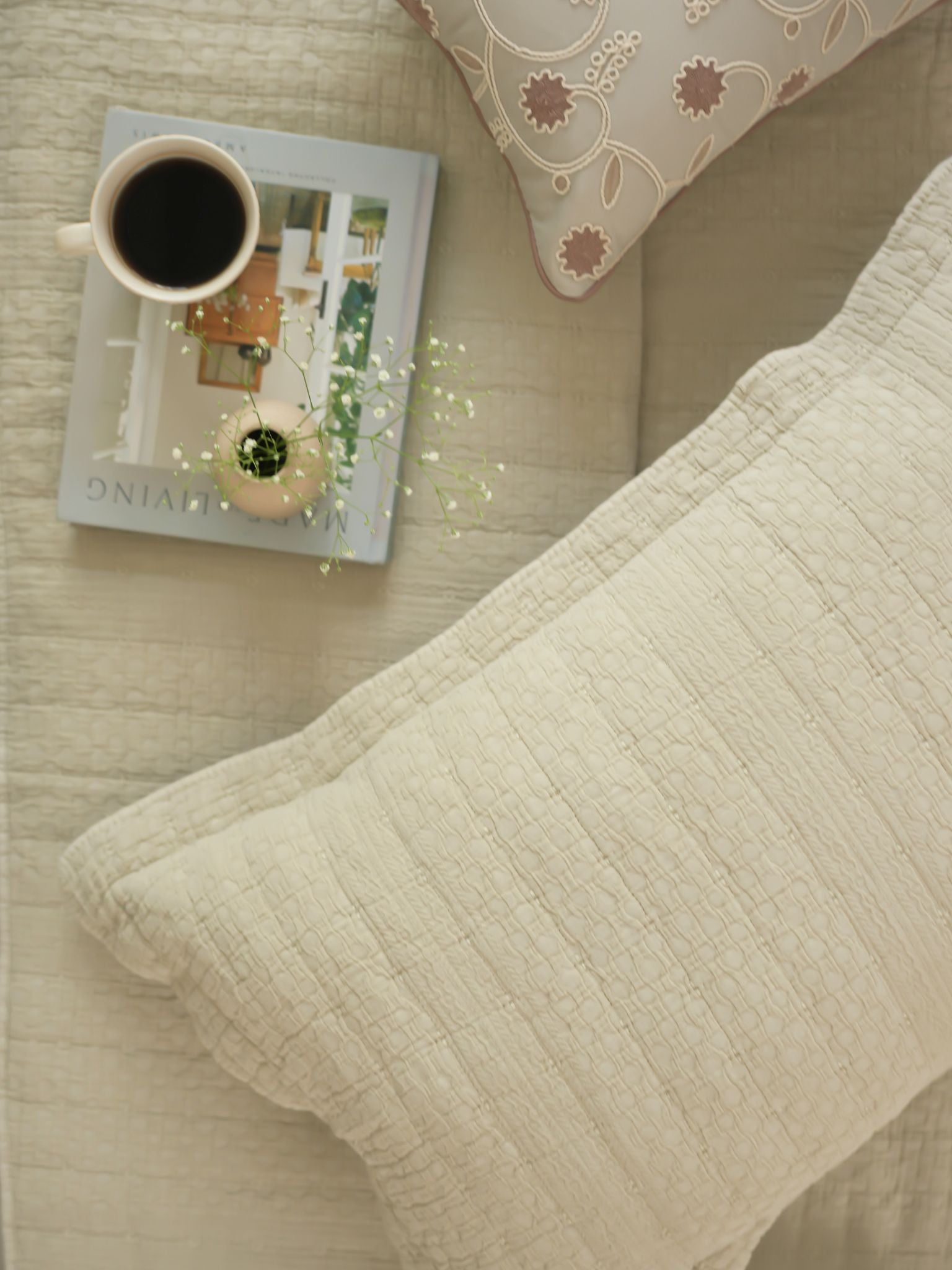 Nuance Beige Quilted Cotton Bedspread Set