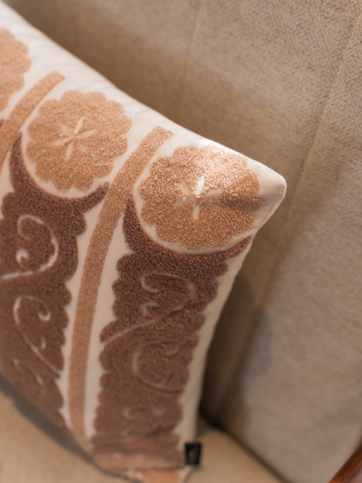 Fantasia Oats Beige Cotton Embroidered Cushion Cover 16" X 16"