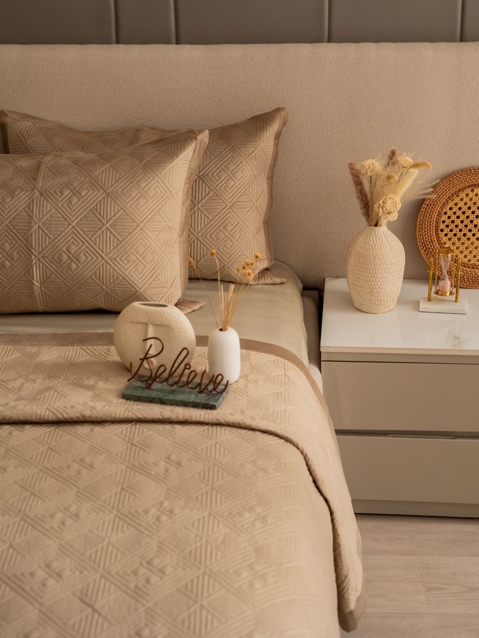 Isla Champagne Gold Velvet Bedspread Set